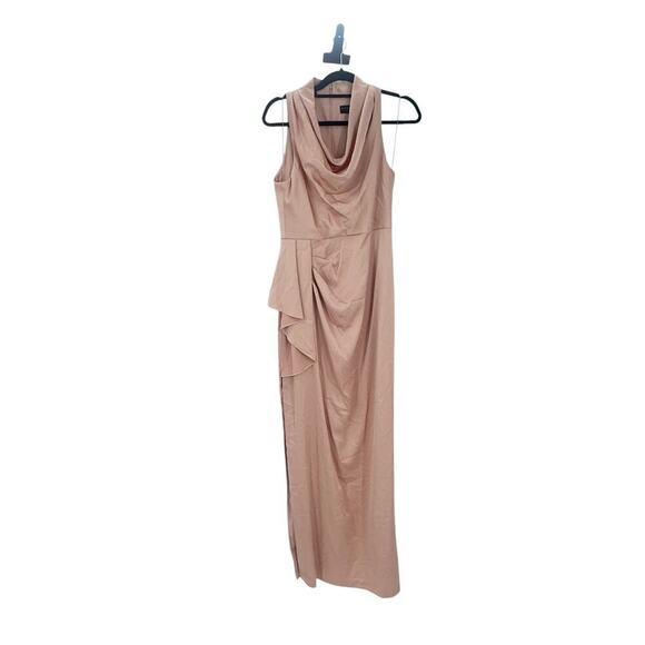 Aidan Mattox Satin Cowl Neck Sleeveless Side Ruffle Gown Maxi Dress Size 8 NWOT - Picture 7 of 14